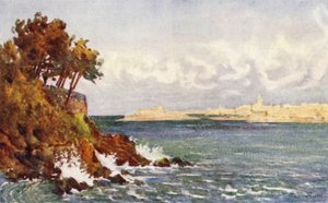 St Malo z pláže Priory, Dinard (barevné lito)