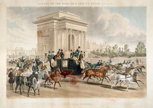 Koňské povozy podél Hyde Park Corner, Londýn, 1838