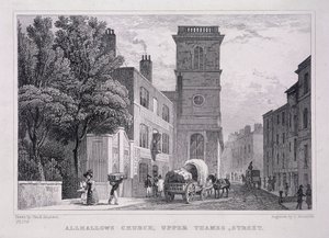 All Hallows the Great, Londýn, c1829 od J Hinchcliff
