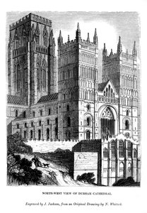Severozápadní pohled na katedrálu v Durhamu, 1843 od J. Jackson