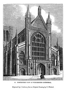 Severozápadní pohled na katedrálu Winchester, 1843 od J. Jackson