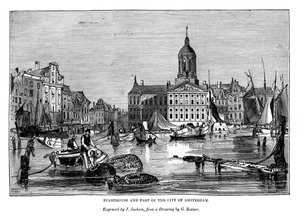 Stadthouse a část města Amsterdam, 1843