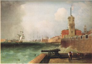 Vjezd do přístavu Portsmouth 1846 od J. Lynn
