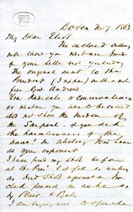 Dopis podepsaný J.M.F. [J.M. Forbes], Boston, Eliotovi [William G. Eliot], 7. listopadu 1863 od J. M. Forbes