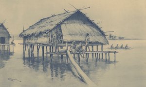 Mořská vesnice Nová Guinea (litho)