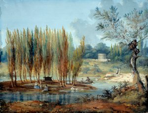 Pohled na hrob švýcarského filozofa Jeana Jacquese Rousseaua (1712-1778) v Ermenonville (Oise) Obraz J. Moretha (18. století) Paris musee Carnavalet od J. Moreth
