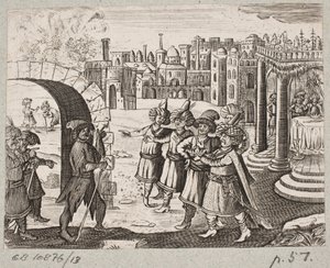 Ilustrace k Adamu Oleariusovi, „Perský Rosenthal od geniálního básníka Schich Saadi […]“, Schleswig 1660 od J. Muller