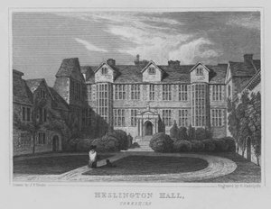 Heslington Hall, Yorkshire (rytina) od John Preston Neale