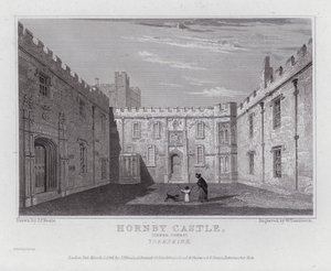 Hornby Castle, Inner Court, Yorkshire (rytina) od John Preston Neale
