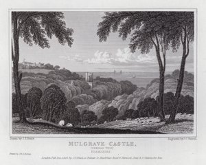 Mulgrave Castle, General View, Yorkshire (rytina) od John Preston Neale