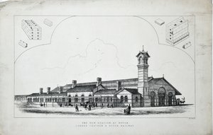 Nové nádraží v Dovoru (sic). Londýn, Chatham a Dovor Railway. 1860 (lept na papíře) od J. R. Jobbins