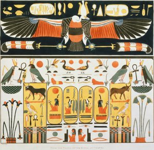 Nástěnná malba z hrobek thébských králů, objevená G. Belzonim, deska 2 z „Plates Illustrative of the Researches in Egypt and Nubia“, rytina Charlese Hullmandela (1789-1850) 1820-22) (lit od J. Ricci