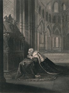 Ludvík VII., francouzský král, Před Becketovou hrobkou, polovina 19. století. od J. Rogers