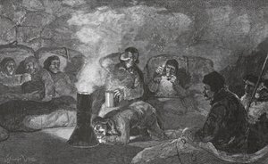 Interiér naší Zimní chaty v Camp Clay, při vaření, hospoda z roku 1883. Londýn 1886
