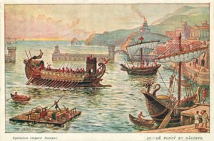 Starověký římský přístav a lodě (barva litho)