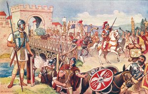 Římská říše - kolona vojáků postupující po mostě. od J. Williamson