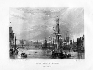 West India Dock, Londýn, 19. století.