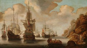 Francouzská eskadra u skalnatého pobřeží od Jacob Adriaensz. Bellevois