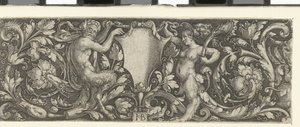 Vlys se štítem neseným mužským a ženským satyrem od Jacob Binck (signed by artist)