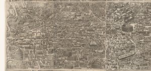 Plattegrond van Rome deset tijde van keizer Augustus (middleste blad) Velmi přesný obraz starověkého města vytvořený z antických památek Podobizna starověkého Říma ze stop zničených budov od Jacob Bos
