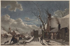 Zimní noc v holandském městě, 1797.