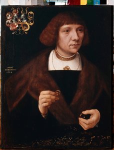 Portrét muže s prsteny. Mužský portrét s prsteny. Obraz Jacoba van Utrechta (cca 1479-po 1525) od Jacob Claesz. von Utrecht