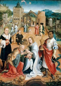 Klanění tří králů (Ústřední panel Triptychu) - Peinture de Jacob Claesz. van Utrecht (asi 1480-asi 1530) od Jacob Claesz. von Utrecht