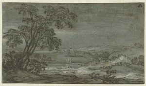 Kopcovitá krajina s ohybem řeky Aen den Rijn (název na objektu) od Jacob Colijn