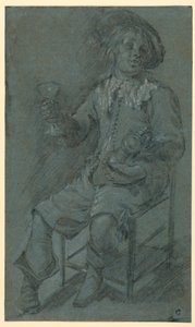 Kresba, Sedící kavalír s číší vína, 1650-60 od Jacob Duck