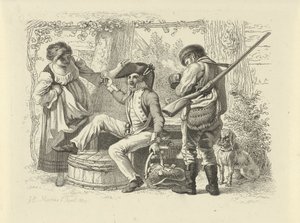 Voják se zvednutým sklem mezi ženou a lovcem Studijní tisky / Etudes gravées (název série)