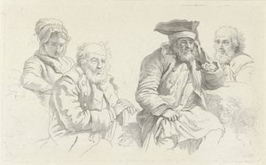 Studijní list se třemi starými muži a mladou ženou Studijní tisky / Etudes gravées (název série)