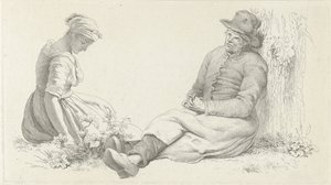 Studijní list se sedícím mužem a mladou ženou Studijní tisky / Etudes gravées (název série)
