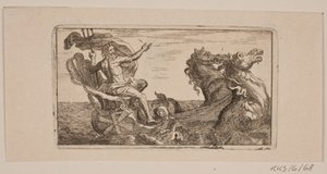 Neptune. Ilustrace pro Jacoba Fosieho, "Kůže-Klude [...] aneb ukázky na kabátech, broušení, broušení, broušení, jehlách, leptání vody, černích, ubroucích, ladě a tiskech od roku 1741 do roku 1743" od Jacob Fosie
