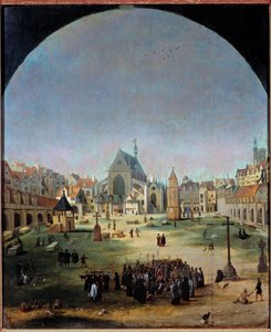 hřbitov neviňátek a jeho hromadný hrob za vlády Františka I. Obraz Jakoba Grimera (1526-c. 1589)