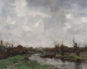 Říční krajina s farmářskými domy, konec 70. let 19. století od Jacob Henricus or Hendricus Maris