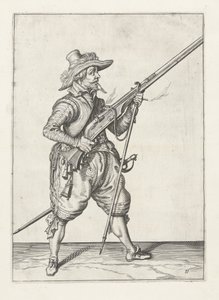 Mušketýr umístí svůj furket pod, kolem 1600