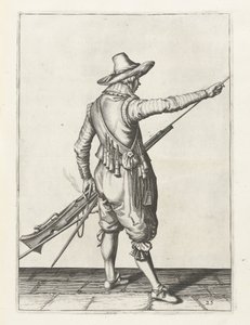 Mušketýr odstraňuje nabiják, cca 1600