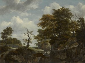 Krajina s mostem, dobytkem a postavami, c.1660 od Jacob van Ruisdael
