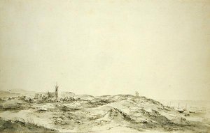 Duny ve Wijk aan Zee (černá křída a šedý inkoust na papíře) od Jacob van Ruisdael