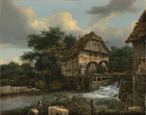 Dva vodní mlýny a otevřený stavidlo od Jacob van Ruisdael