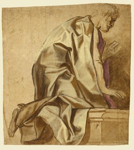 Muž klečící, tváří vpravo (recto); náčrty postav (verso) od Jacob Jordaens