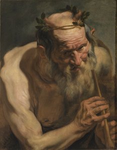 Starý satyr drží flétnu, kolem 1620 od Jacob Jordaens
