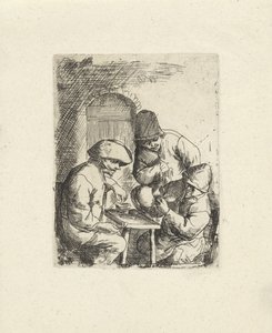 Tři muži a prázdný džbán Kopie po Adriaanu van Ostade (název série) od Jacob Laurensz. van der Vinne
