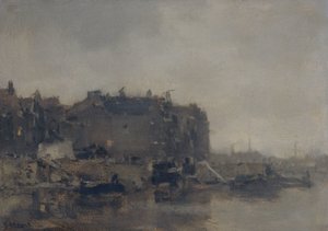 Domy na Prins Hendrikkade, Amsterdam, v mlžný den od Jacob Maris