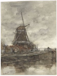 Větrný mlýn a most v Noord-West-Buitensingel v Haagu
