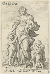 Liefde (charita) Charita (titul na předmětu) od Jacob Matham (attributed to)