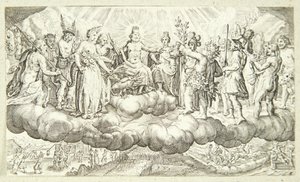 Bakchus podává Jupiterovi víno od Jacob Matham