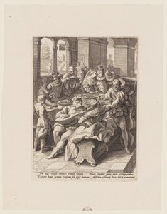 Marnotratný syn hoduje s nevěstkami, z knihy Historie marnotratného syna od Jacob Matham