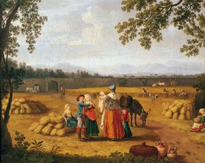 Královská rodina sklízející na Carditello Estate (olej na plátně) od Jacob Philippe Hackert
