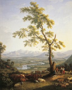 Jaro, pohled na Volturno a Matese (olej na plátně) od Jacob Philippe Hackert
